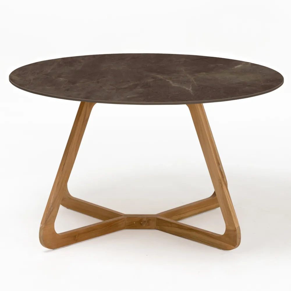 Viadurini in the Garden Gartentische Fest|Gartentische Aus Teakholz-Runder Außentisch aus Pulpis-Braun-Keramik Made in Italy - Pegaso