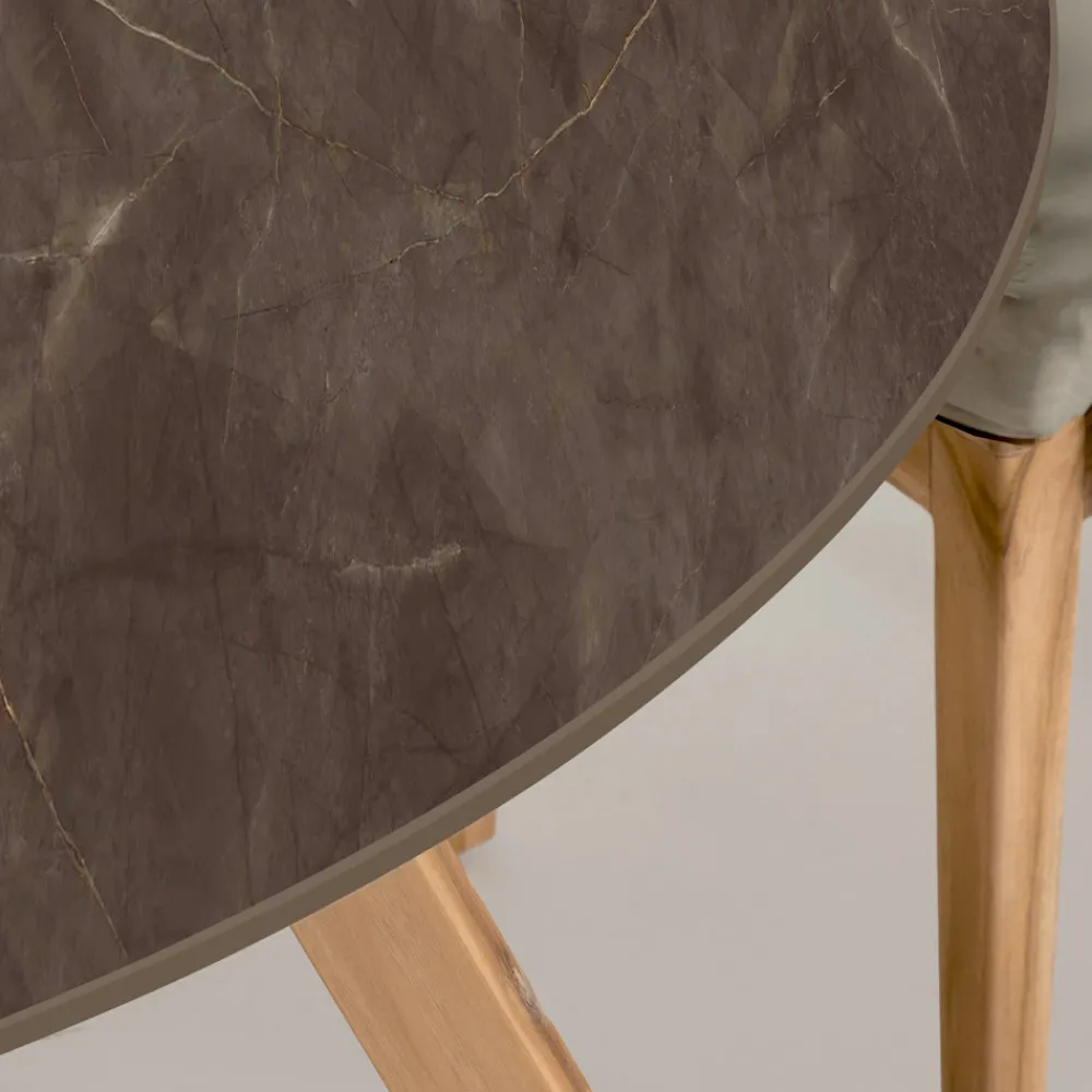 Viadurini in the Garden Gartentische Fest|Gartentische Aus Teakholz-Runder Außentisch aus Pulpis-Braun-Keramik Made in Italy - Pegaso