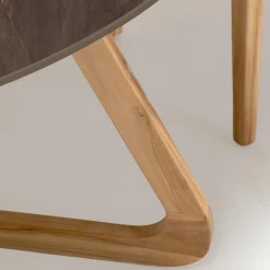 Viadurini in the Garden Gartentische Fest|Gartentische Aus Teakholz-Runder Außentisch aus Pulpis-Braun-Keramik Made in Italy - Pegaso