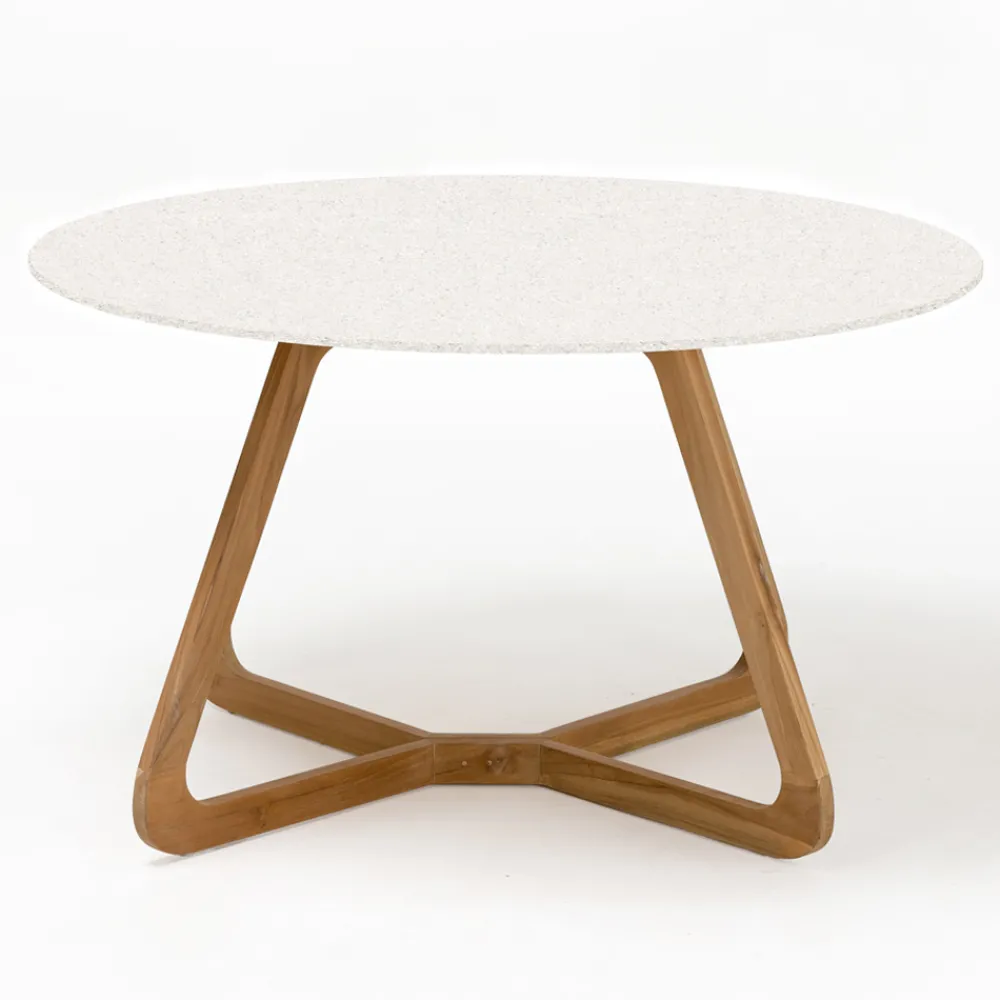 Viadurini in the Garden Gartentische Fest|Gartentische Aus Teakholz-Runder Außentisch aus weißer Terrazzokeramik Made in Italy - Pegaso