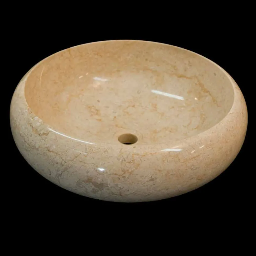 Viadurini Bathroom Steinwaschbecken-Runder Aufsatzwaschbecken aus Naturstein weiß Layla