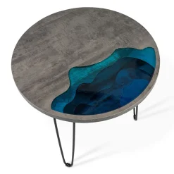 Viadurini Living Moderne Couchtische-Runder Couchtisch aus Eukalyptusholz, Harz und Metall - Tigrao