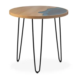 Viadurini Living Moderne Couchtische-Runder Couchtisch aus Eukalyptusholz, Harz und Metall - Tigrao