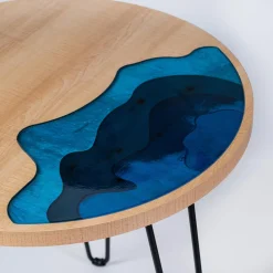 Viadurini Living Moderne Couchtische-Runder Couchtisch aus Eukalyptusholz, Harz und Metall - Tigrao