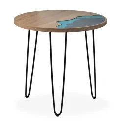 Viadurini Living Moderne Couchtische-Runder Couchtisch aus Eukalyptusholz, Harz und Metall - Tigrao