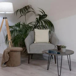 Viadurini Living Moderne Couchtische-Runder Couchtisch aus Eukalyptusholz, Harz und Metall - Tigrao