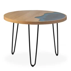 Viadurini Living Moderne Couchtische-Runder Couchtisch aus Eukalyptusholz, Harz und Metall - Tigrao