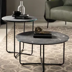 Viadurini Living Moderne Couchtische-Runder Couchtisch aus Glas mit Marmoreffekt Made in Italy - Miguel