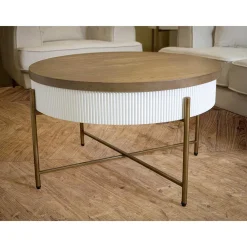 Viadurini Living Moderne Couchtische-Runder Couchtisch aus Holz für das Wohnzimmer, verziert mit Relieflinien - Rachel