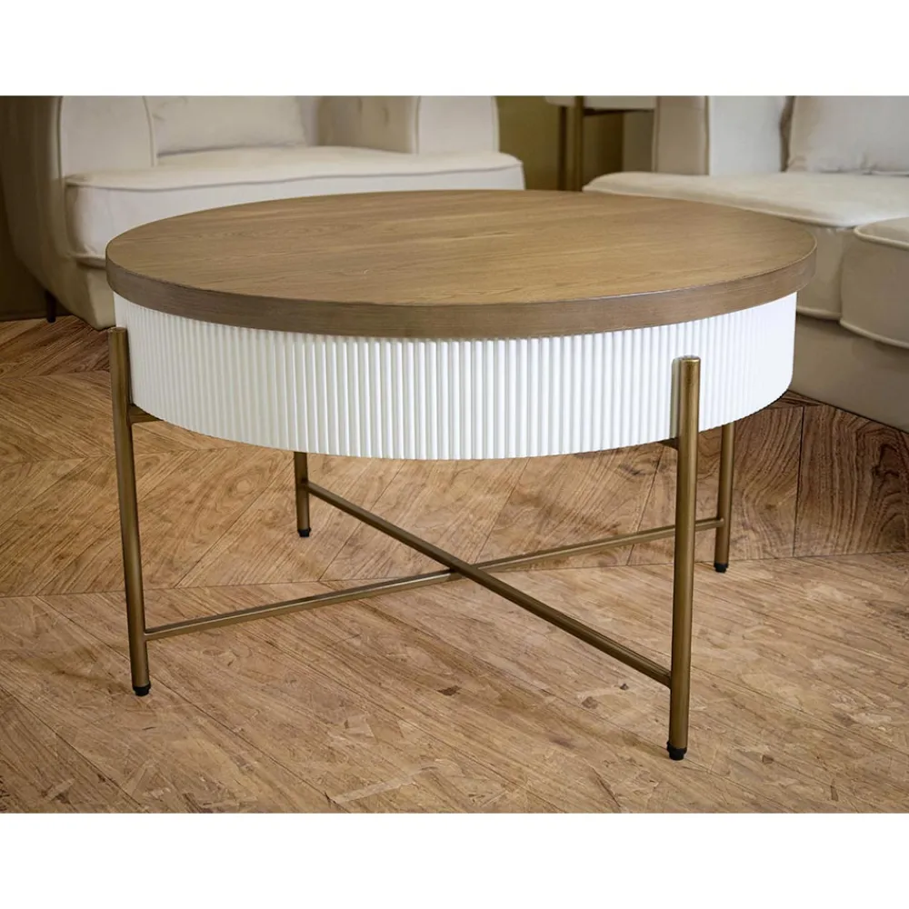 Viadurini Living Moderne Couchtische-Runder Couchtisch aus Holz für das Wohnzimmer, verziert mit Relieflinien - Rachel