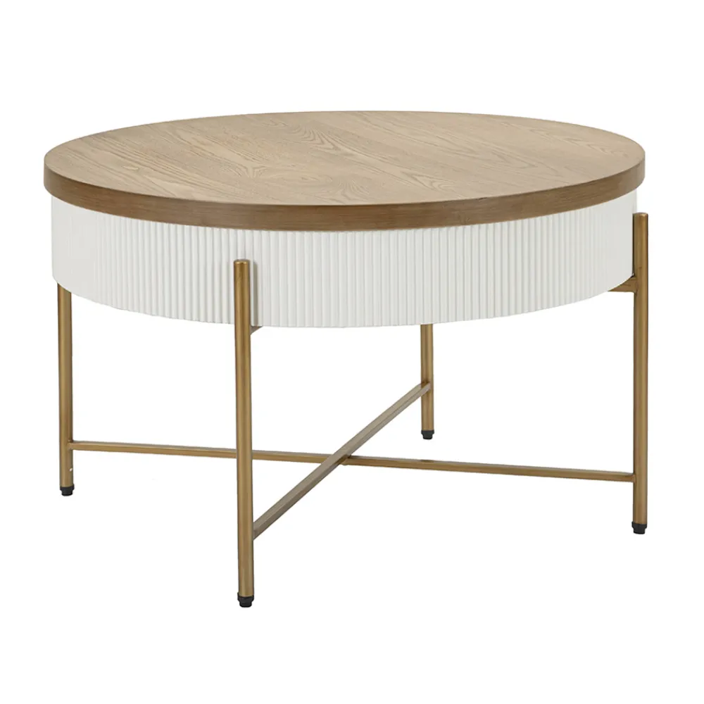 Viadurini Living Moderne Couchtische-Runder Couchtisch aus Holz für das Wohnzimmer, verziert mit Relieflinien - Rachel