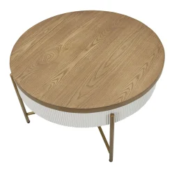 Viadurini Living Moderne Couchtische-Runder Couchtisch aus Holz für das Wohnzimmer, verziert mit Relieflinien - Rachel