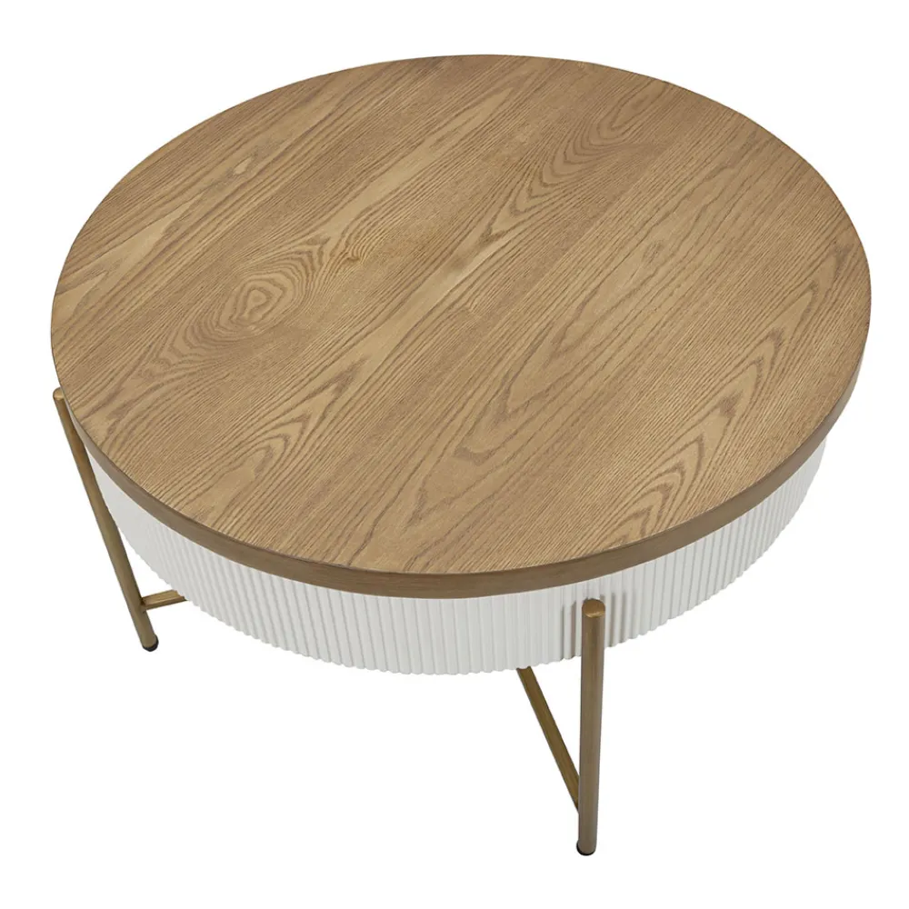 Viadurini Living Moderne Couchtische-Runder Couchtisch aus Holz für das Wohnzimmer, verziert mit Relieflinien - Rachel