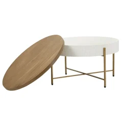 Viadurini Living Moderne Couchtische-Runder Couchtisch aus Holz für das Wohnzimmer, verziert mit Relieflinien - Rachel