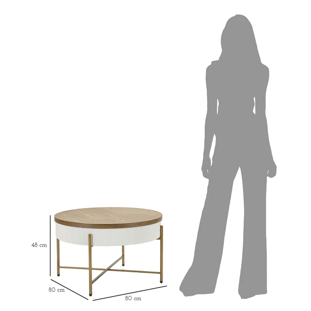 Viadurini Living Moderne Couchtische-Runder Couchtisch aus Holz für das Wohnzimmer, verziert mit Relieflinien - Rachel