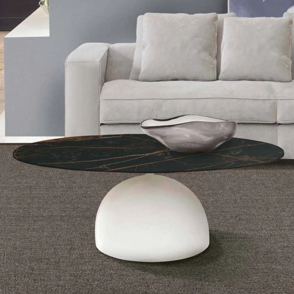 Viadurini Living Moderne Couchtische-Runder Couchtisch aus Keramik und Metall Made in Italy - Livigno