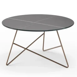 Viadurini Living Moderne Couchtische-Runder Couchtisch aus Metall mit Glasplatte mit Marmoreffekt - Magali