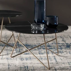 Viadurini Living Moderne Couchtische-Runder Couchtisch aus Metall mit Glasplatte mit Marmoreffekt - Magali