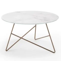 Viadurini Living Moderne Couchtische-Runder Couchtisch aus Metall mit Glasplatte mit Marmoreffekt - Magali