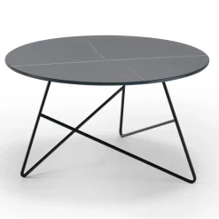 Viadurini Living Moderne Couchtische-Runder Couchtisch aus Metall mit Glasplatte mit Marmoreffekt - Magali