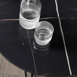 Viadurini Living Moderne Couchtische-Runder Couchtisch aus Metall mit Glasplatte mit Marmoreffekt - Magali
