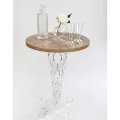 Viadurini Living Moderne Couchtische-Runder Couchtisch aus Plexiglas und Eichenplatte 2 Dimensionen - Phosphor