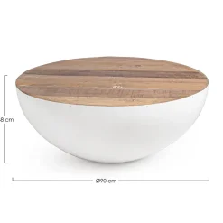 Viadurini Living Moderne Couchtische-Runder Couchtisch aus recyceltem Holz und Stahl weiß oder grau - Genoveffa