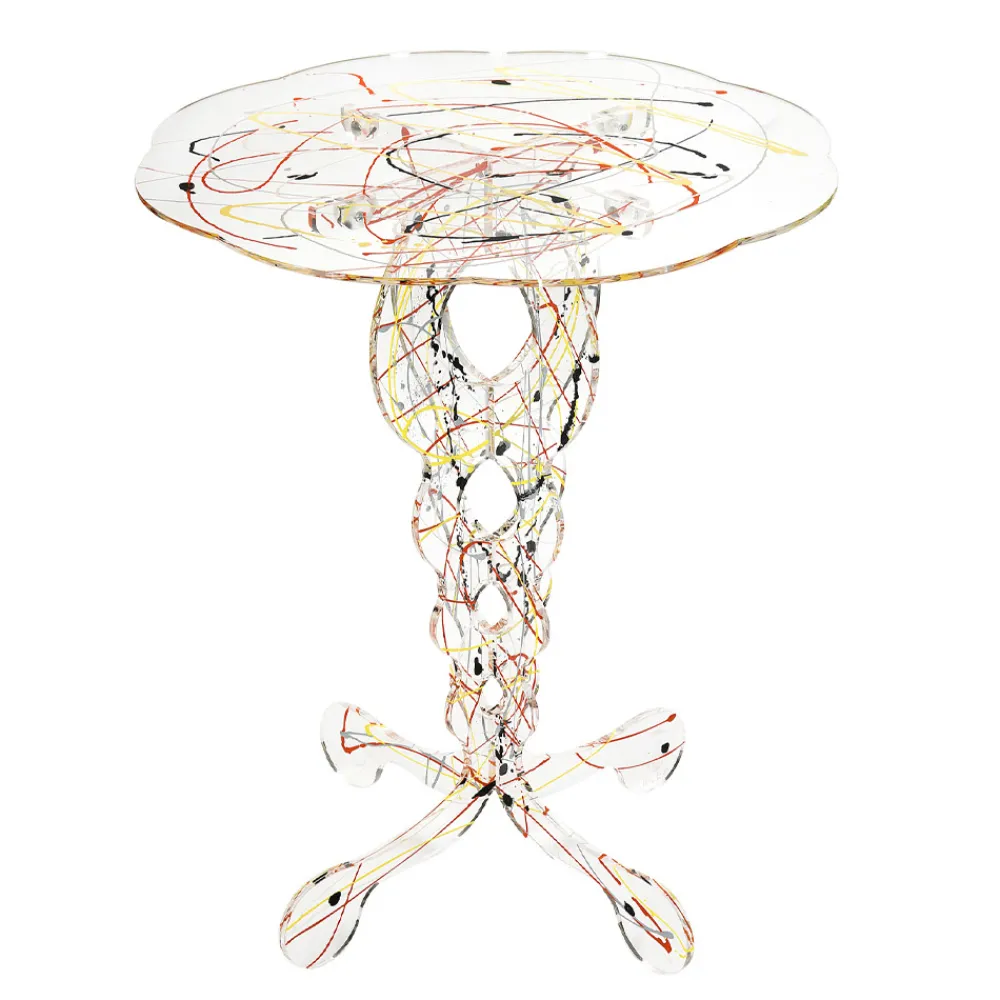 Viadurini Living Moderne Couchtische-Runder Couchtisch aus transparentem Plexiglas und farbige Platte - Phosphor