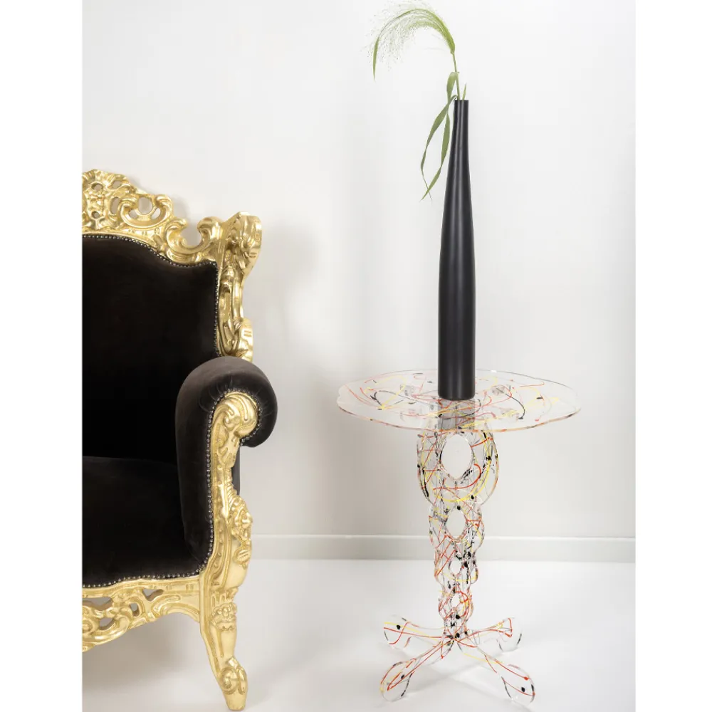 Viadurini Living Moderne Couchtische-Runder Couchtisch aus transparentem Plexiglas und farbige Platte - Phosphor