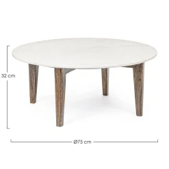 Viadurini Living Couchtische Aus Stein-Runder Couchtisch für Wohnzimmer aus Marmor und Mangoholz - Desiderio