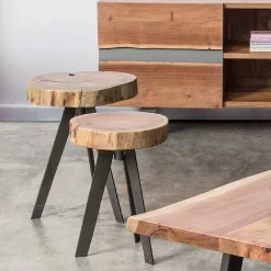 Viadurini Living Moderne Couchtische-Runder Couchtisch in Stamm aus Holz und Stahl Homemotion - Tancredi