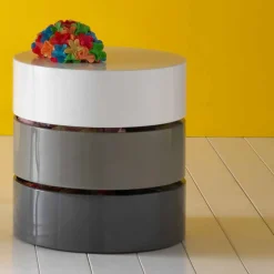 Viadurini Living Moderne Couchtische-Runder Couchtisch mit drehbaren Regalen und Behältern aus MDF - Pitty