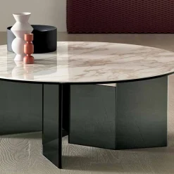 Viadurini Living Moderne Couchtische-Runder Couchtisch mit Keramikplatte und Rauchglasbeinen - Random