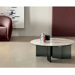 Viadurini Living Moderne Couchtische-Runder Couchtisch mit Keramikplatte und Rauchglasbeinen - Random