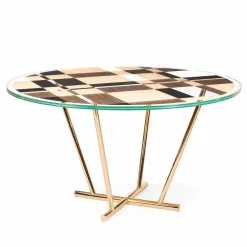 Viadurini Living Esstische Nach Mass|Esstische-Runder Couchtisch Ozzy mit Glasplatte und Intarsien, italienisches Design