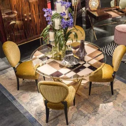 Viadurini Living Esstische Nach Mass|Esstische-Runder Couchtisch Ozzy mit Glasplatte und Intarsien, italienisches Design