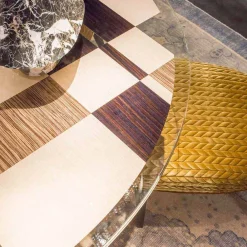 Viadurini Living Esstische Nach Mass|Esstische-Runder Couchtisch Ozzy mit Glasplatte und Intarsien, italienisches Design