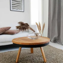 Viadurini Living Moderne Couchtische-Runder Design-Couchtisch aus Massivholz und Metall - Salerno