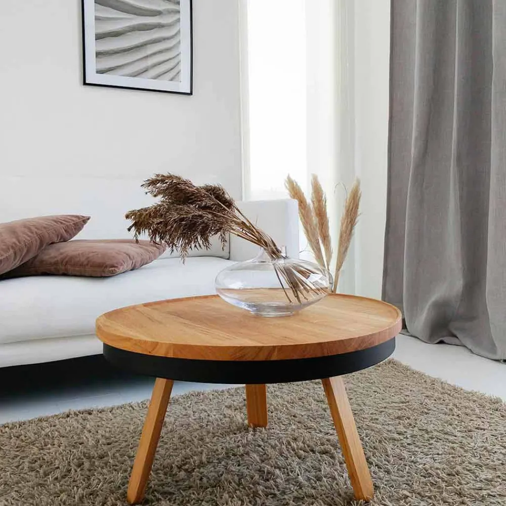 Viadurini Living Moderne Couchtische-Runder Design-Couchtisch aus Massivholz und Metall - Salerno