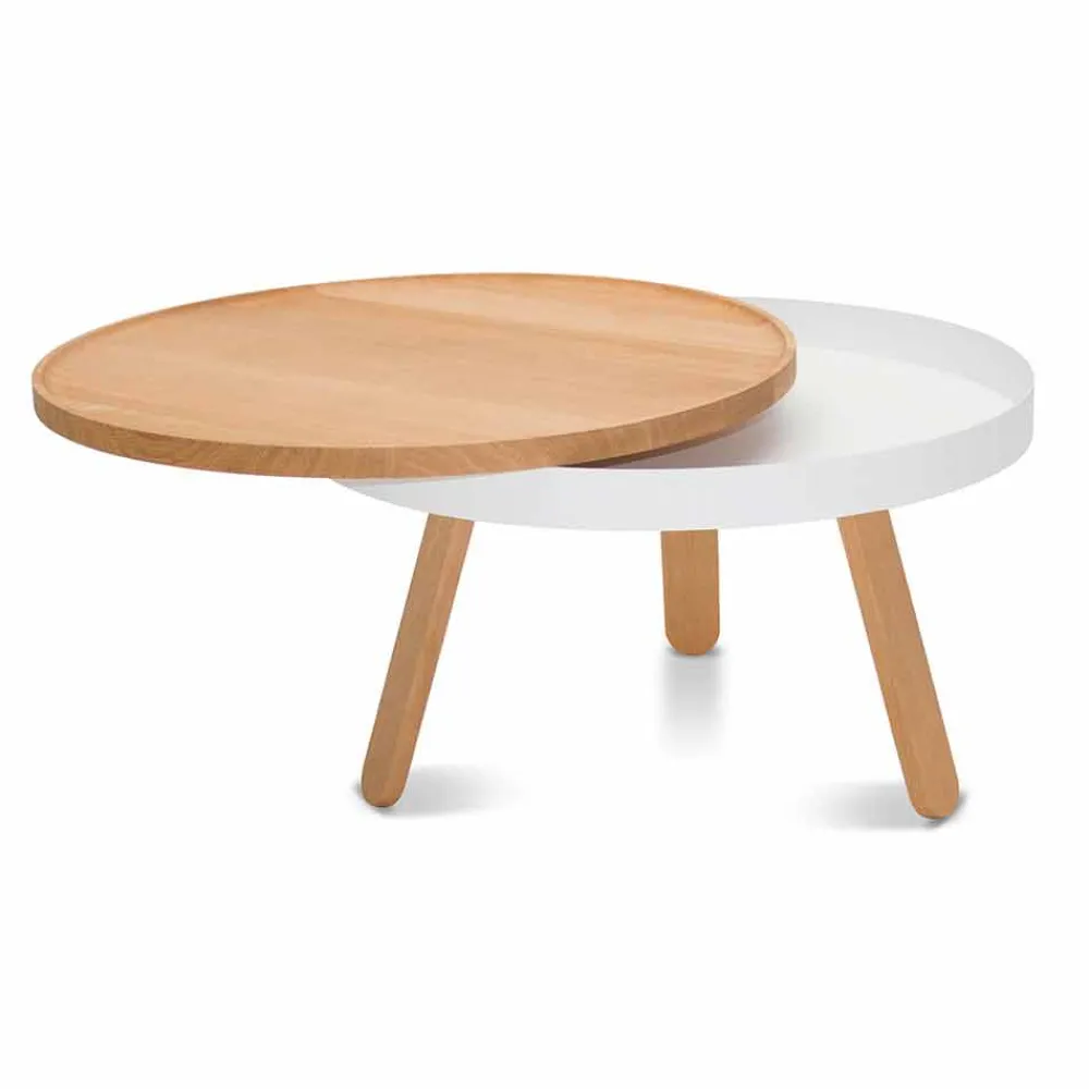 Viadurini Living Moderne Couchtische-Runder Design-Couchtisch aus Massivholz und Metall - Salerno