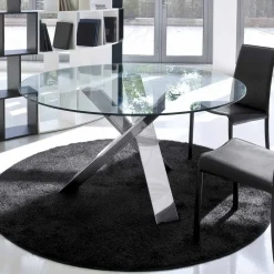 Viadurini Living Esstische Nach Mass|Runde Tische-Runder Designtisch D 120 mit Kristallplatte made in Italy Cristal