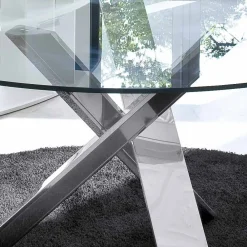 Viadurini Living Esstische Nach Mass|Runde Tische-Runder Designtisch D 120 mit Kristallplatte made in Italy Cristal