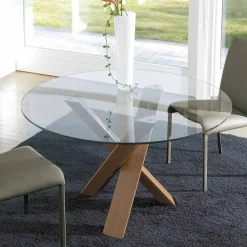 Viadurini Living Esstische Nach Mass|Runde Tische-Runder Designtisch D 120 mit Kristallplatte made in Italy Cristal