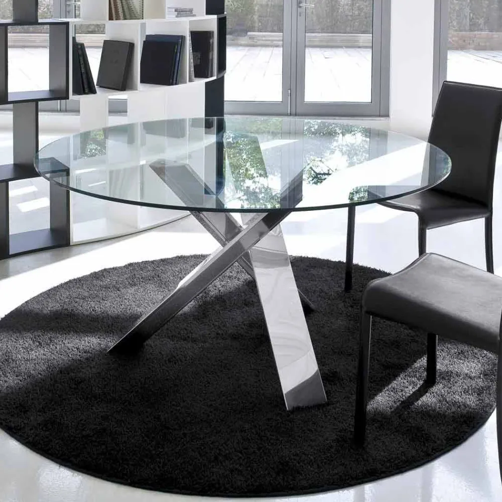 Viadurini Living Esstische Nach Mass|Runde Tische-Runder Designtisch D 150 mit Kristallplatte made in Italy Cristal