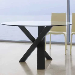 Viadurini Living Esstische Nach Mass|Runde Tische-Runder Designtisch D 150 mit Kristallplatte made in Italy Cristal