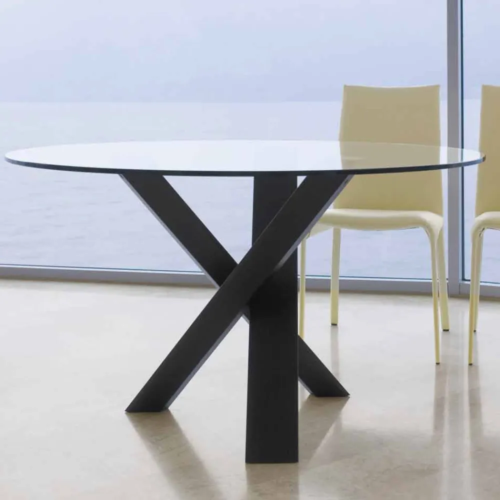 Viadurini Living Esstische Nach Mass|Runde Tische-Runder Designtisch D 150 mit Kristallplatte made in Italy Cristal