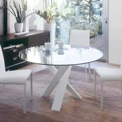Viadurini Living Esstische Nach Mass|Runde Tische-Runder Designtisch D 160 mit Kristallplatte made in Italy Cristal