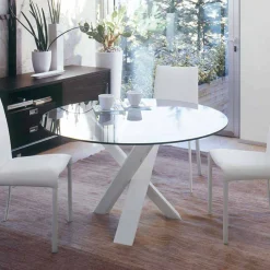 Viadurini Living Esstische Nach Mass|Esstische-Runder Designtisch D130 Kristallplatte made in Italy Cristal