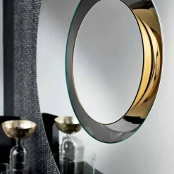 Viadurini Decor Wandspiegel-Runder Design-Wandspiegel aus goldenem Metall, Luxus Made in Italy - Merale