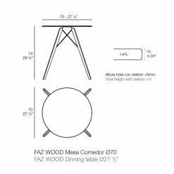 Vondom Esstische-Runder Esstisch aus Holz und HPL-Platte, 4 Stück - Faz Wood von